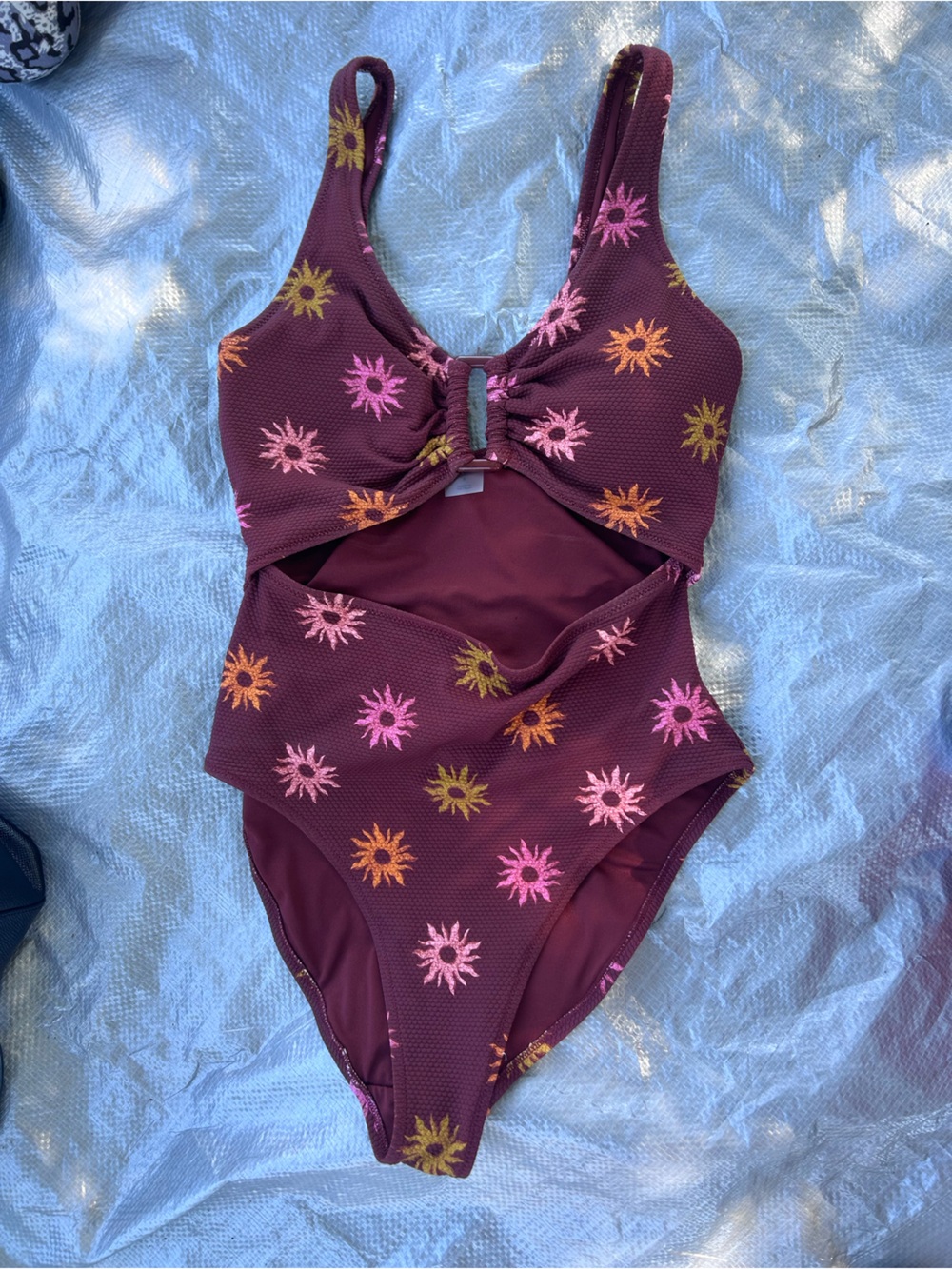 Old Navy Burgundy One-Piece Swimsuit with Pink & Orange Accents